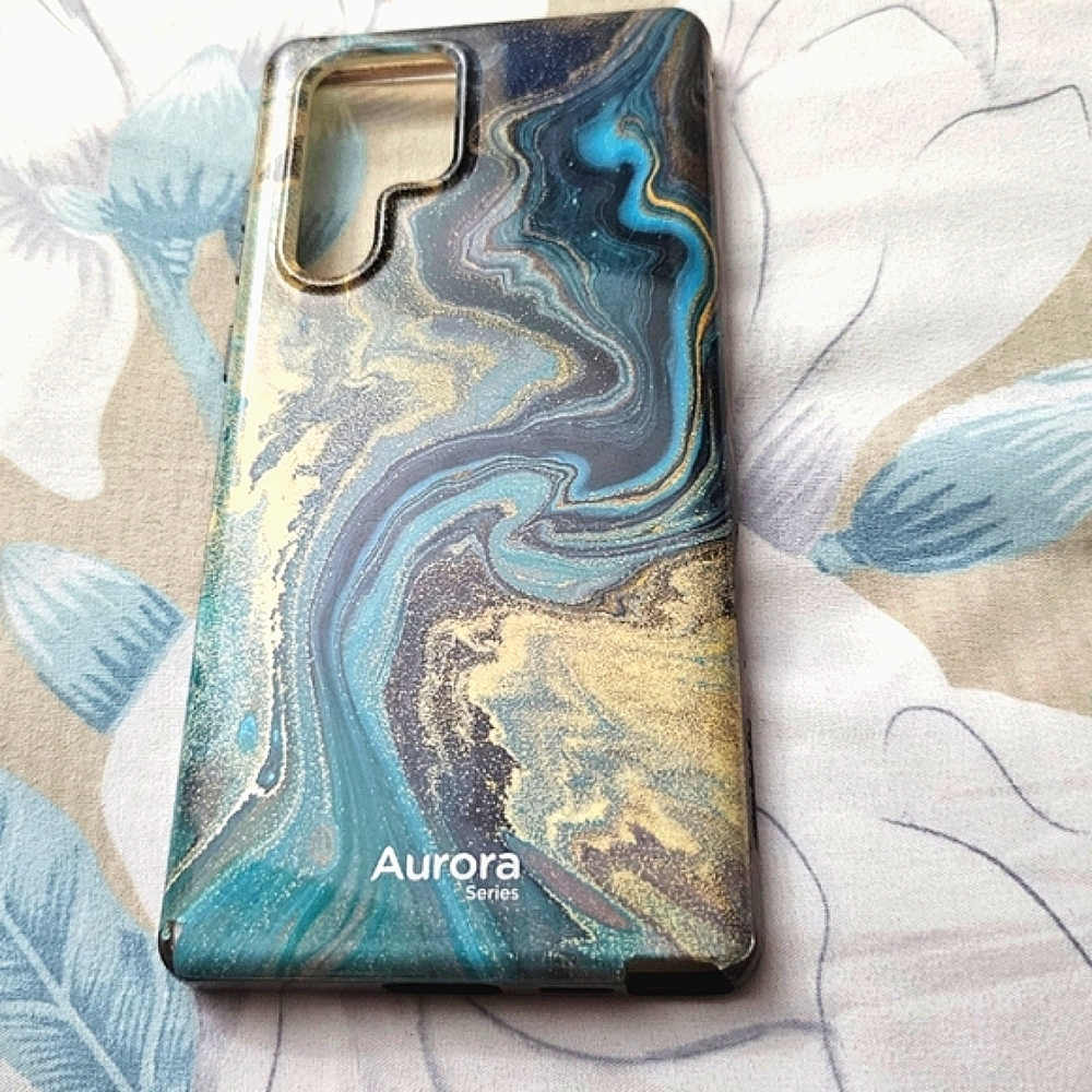 Aurora Series Galaxy S21 Ultra  Green Gold Black & Blue Marble Phone Case